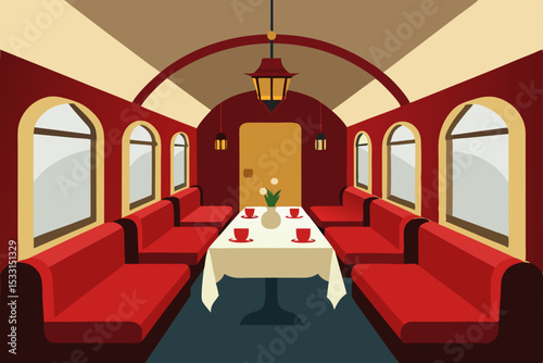 elegant vintage train dining car interior