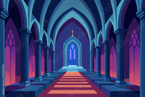 Ancient stone arches in the interior of a Gothic cathedral