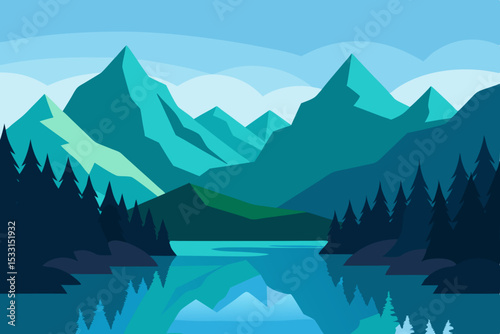 mountain landscape with lake and mountains