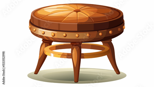 Elevate any room with a round vanity stool featuring brown leather seat and wooden legs. Its classic design is ideal for adding elegance, easily complements decor in traditional or modern spaces.