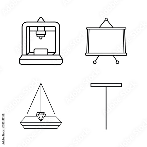 Engineering tool line art of T square drawing board 3D printer and laser cutter vector illustration.