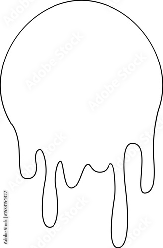 Thick liquid residue with an attached circular mass, outlined in line art.