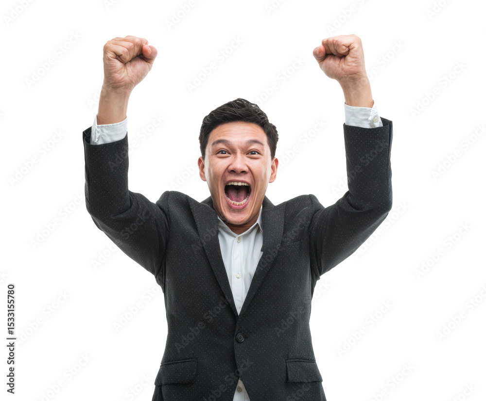 Excited man celebrating success in a business suit Excited man celebrating success in a business suit
