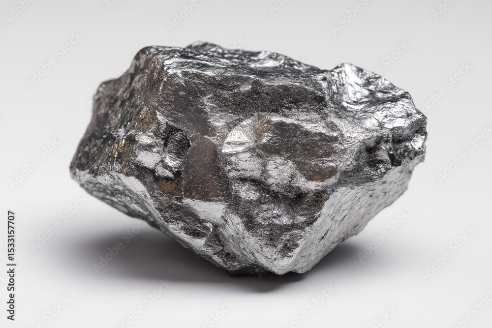 Obraz premium Osmium metal sample displayed as a raw chunk showcasing its dense, metallic texture and unique characteristics under bright lighting conditions