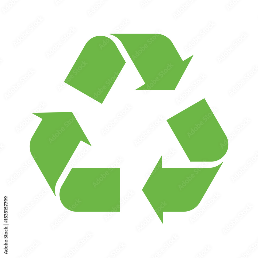 Fototapeta premium Minimalistic green recycling symbol icon on a white background. Eco-friendly vector illustration represents sustainability, reuse, and environmental care.
