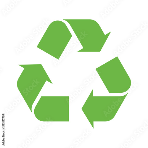 Minimalistic green recycling symbol icon on a white background. Eco-friendly vector illustration represents sustainability, reuse, and environmental care.