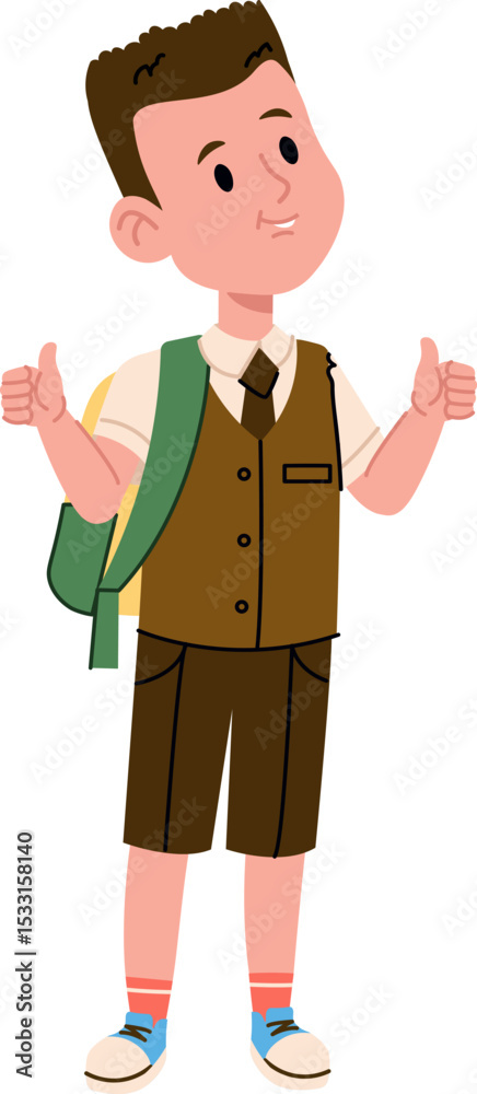 Obraz premium Schoolboy with Backpack Thumbs Up