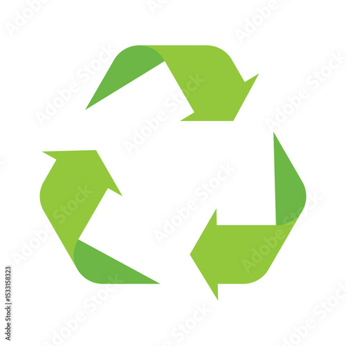 Minimalistic green recycling symbol icon on a white background. Eco-friendly vector illustration represents sustainability, reuse, and environmental care.