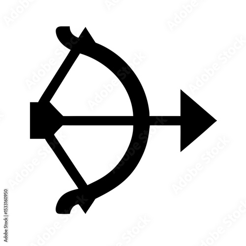 Archery Bow and Arrow Solid Black Icon:
Bold solid black icon of a bow and arrow, perfect for representing archery, precision sports, and outdoor activities.