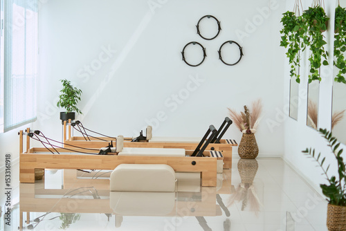 Konstfotografi Bright and airy empty pilates studio without people