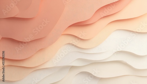 Abstract layered paper design in peach and white hues, undulating in soft waves, creating a calming, textured effect