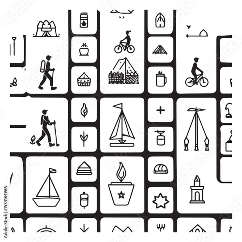 Outdoor activities icon set black and white