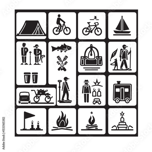 Camping and outdoor recreation icon set