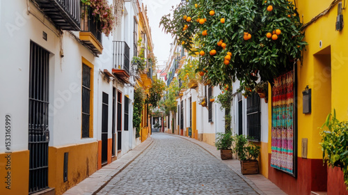 Picturesque cobblestone street in seville capturing andalusian charm