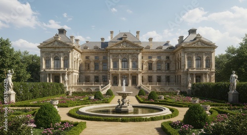 Grand palace architectural design garden fountain