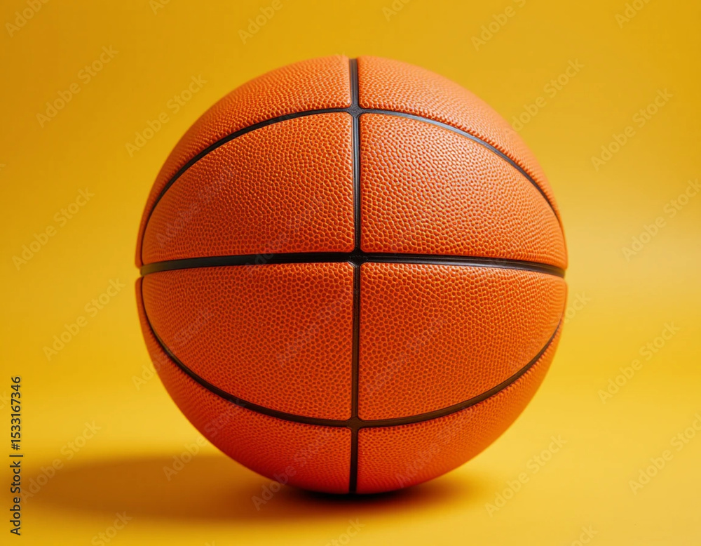 Fototapeta premium Bright orange basketball on warm yellow background