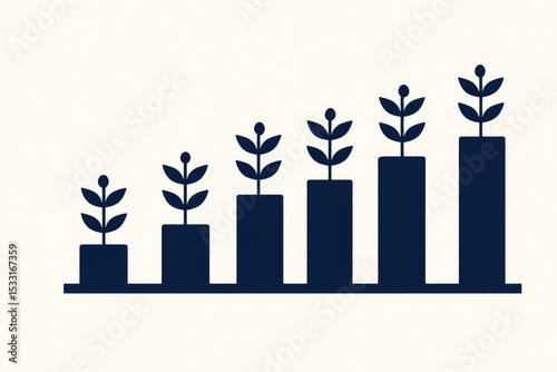 Ascending bar graph showing plant growth, illustrating progress and development