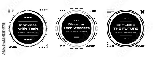 Futuristic HUD vector elements for digital display. Technology geometric interface frame. UI design with circle shapes.