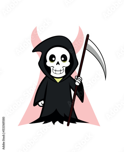 Cute Cartoon Grim Reaper Illustration - Halloween Character Art