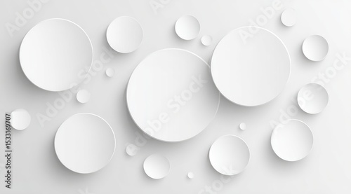 Abstract background of overlapping white circles with subtle shadowing, creating a three-dimensional effect on a light gray canvas