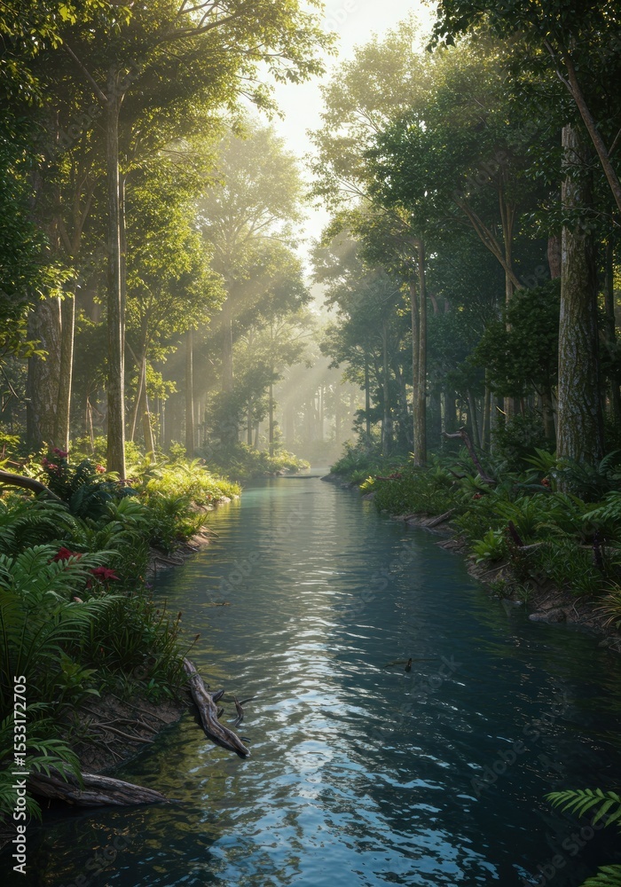 Obraz premium Sunlit forest stream