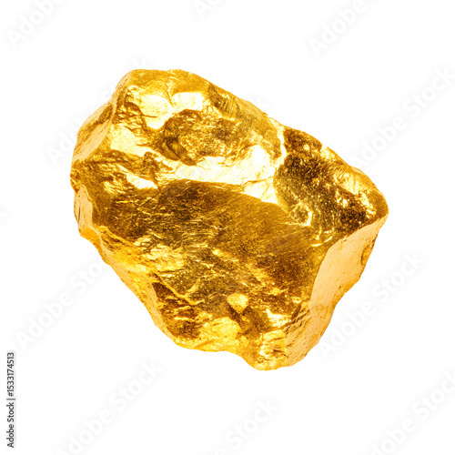 Pure gold nugget rock, precious stone, on white background isolated graphic resource cutout. Lapidary, geology, rockhounding, collecting, gemstone, mineral, png