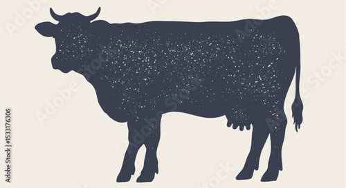 Cow, bull, beef. Hand drawn silhouette style. Vintage cow, black white pencil sketch drawing. Cow bull artwork sketch, beef bull side view profile, retro livestock graphic. Vector Illustration