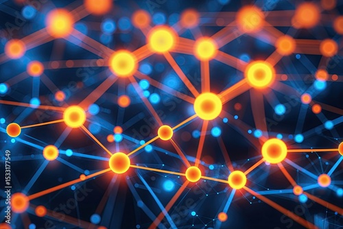 Glowing Orange and Blue Dots and Lines in Abstract Technology Network Connections