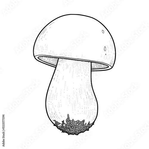 Black and white illustration of a simple Porcini outline  