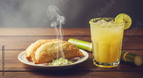 Pastel com caldo de cana.