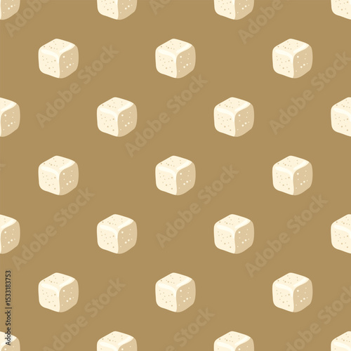 Seamless pattern with sugar cubes on brown background. Cartoon vector background