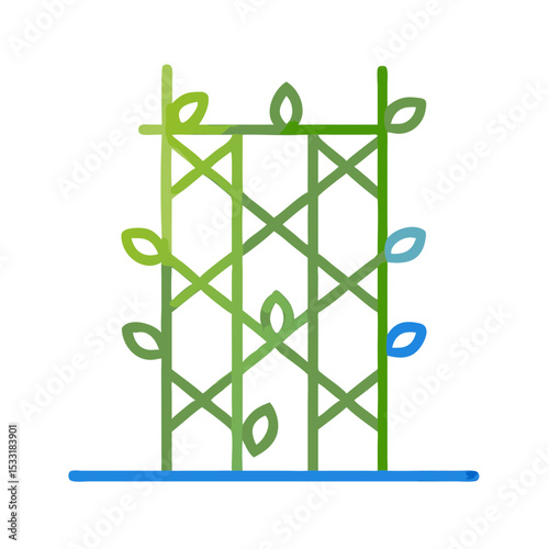 Climbing plants on decorative trellis in gradient green and blue  