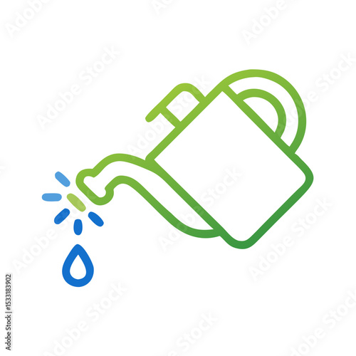 Watering can pouring water with a drop splashing in green and blue  