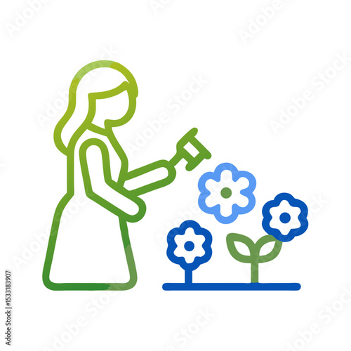 Woman gardening while watering flowers in a colorful garden  