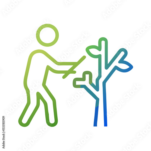 Person pruning tree branches in a minimalist line art style  