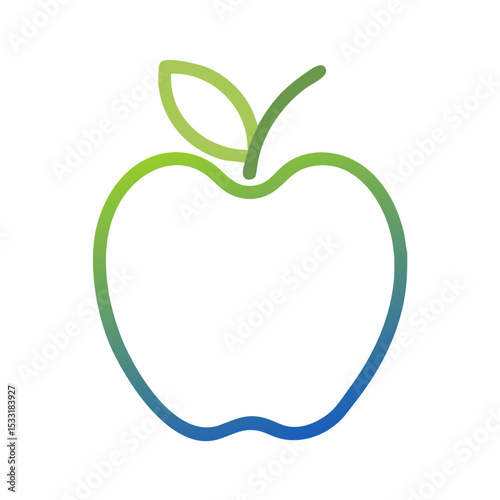 Stylized outline of an apple with leaf in gradient green to blue  