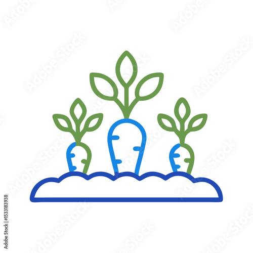 Illustrated carrots growing in soil with green leaves above  