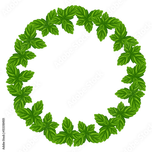 Frame of green fresh mint leaves. Cartoon Vector isolated illustration on white background
