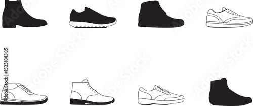 Various shoe styles illustrative designs depicting boots sneakers and casual footwear silhouettes