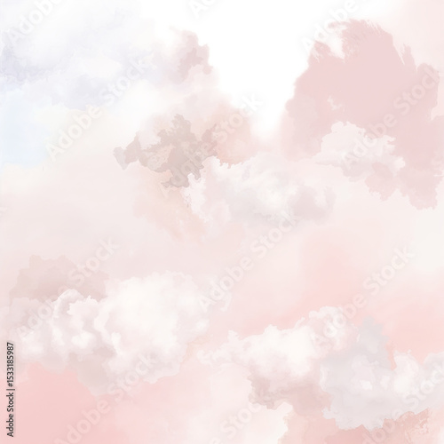 Fluffy clouds in a beautiful pink and blue sky with sunlight