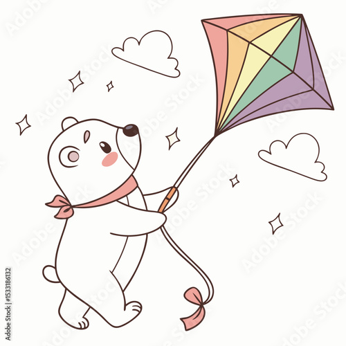 A Dreamy Polar bear with with a rainbow kite in a Birthday theme – Candy Shop palette SVG illustration