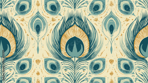 Seamless vector pattern with dark luxurious background featuring stylized golden peacock feather design