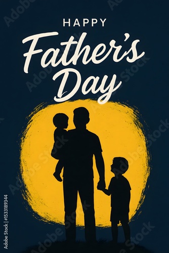 Silhouette of Father and Children Against a Yellow Moon for Father s Day created by Generative AI.