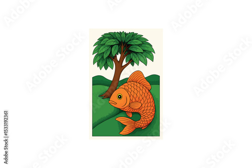 trees down sit fish on color avec pour le livre de coloration.01