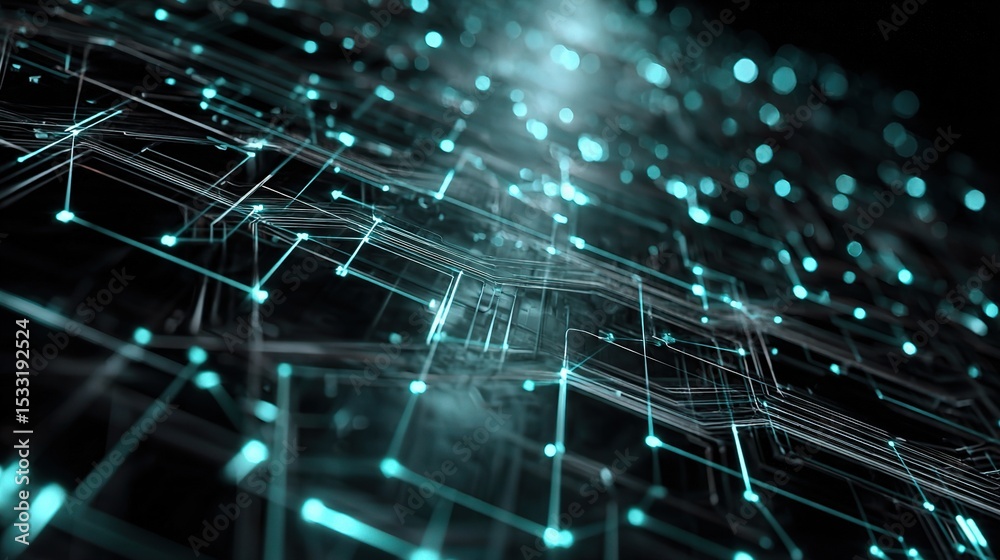 Obraz premium High Tech 3D Animation of Geometric Network with Gigapixel Quality