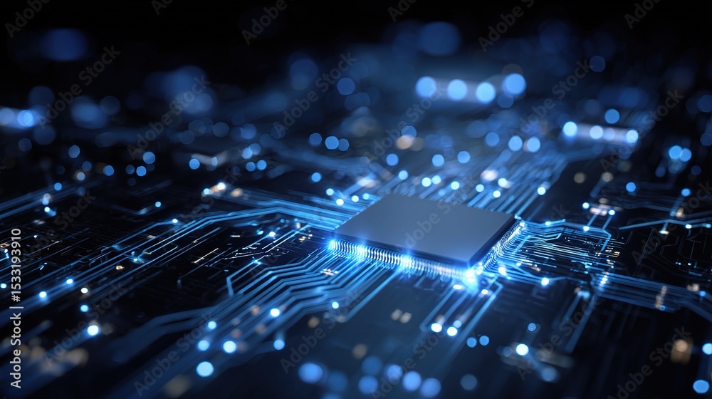 Obraz premium Digital Vector Rendering of AI Circuitry with Luminous Elements