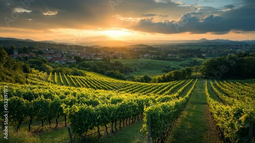 Wallpaper Mural Scenic Vineyard Landscape at Sunset: A Peaceful View of Nature's Beauty Torontodigital.ca