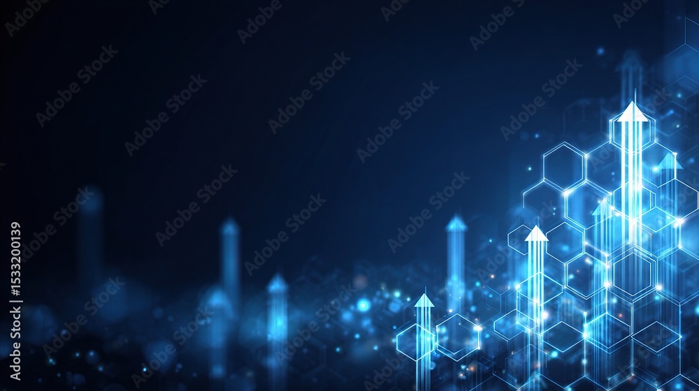 Obraz premium Futuristic Technology with Neon Blue Arrows on Dark Background