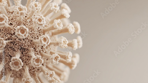 Close-up of beige virus structure with textured surface, detailed macro shot