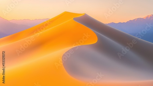A macro capture presents a sand dune with golden hues and smooth textures under a pastel sky.